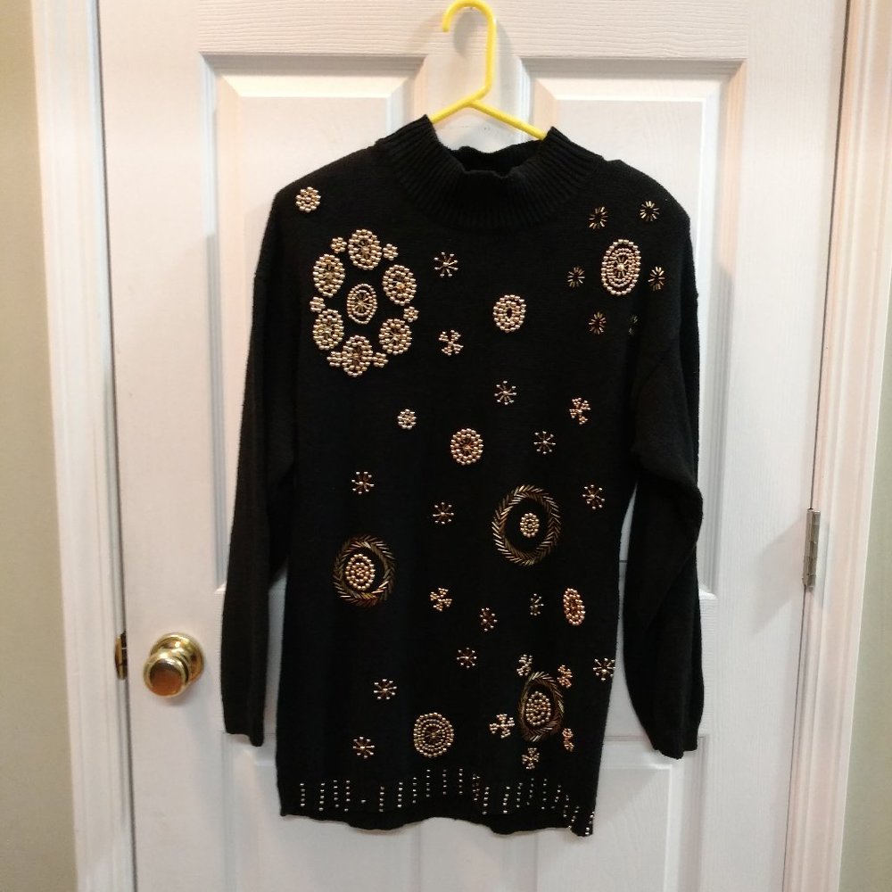 Black Sweater with Gold Beads Size M